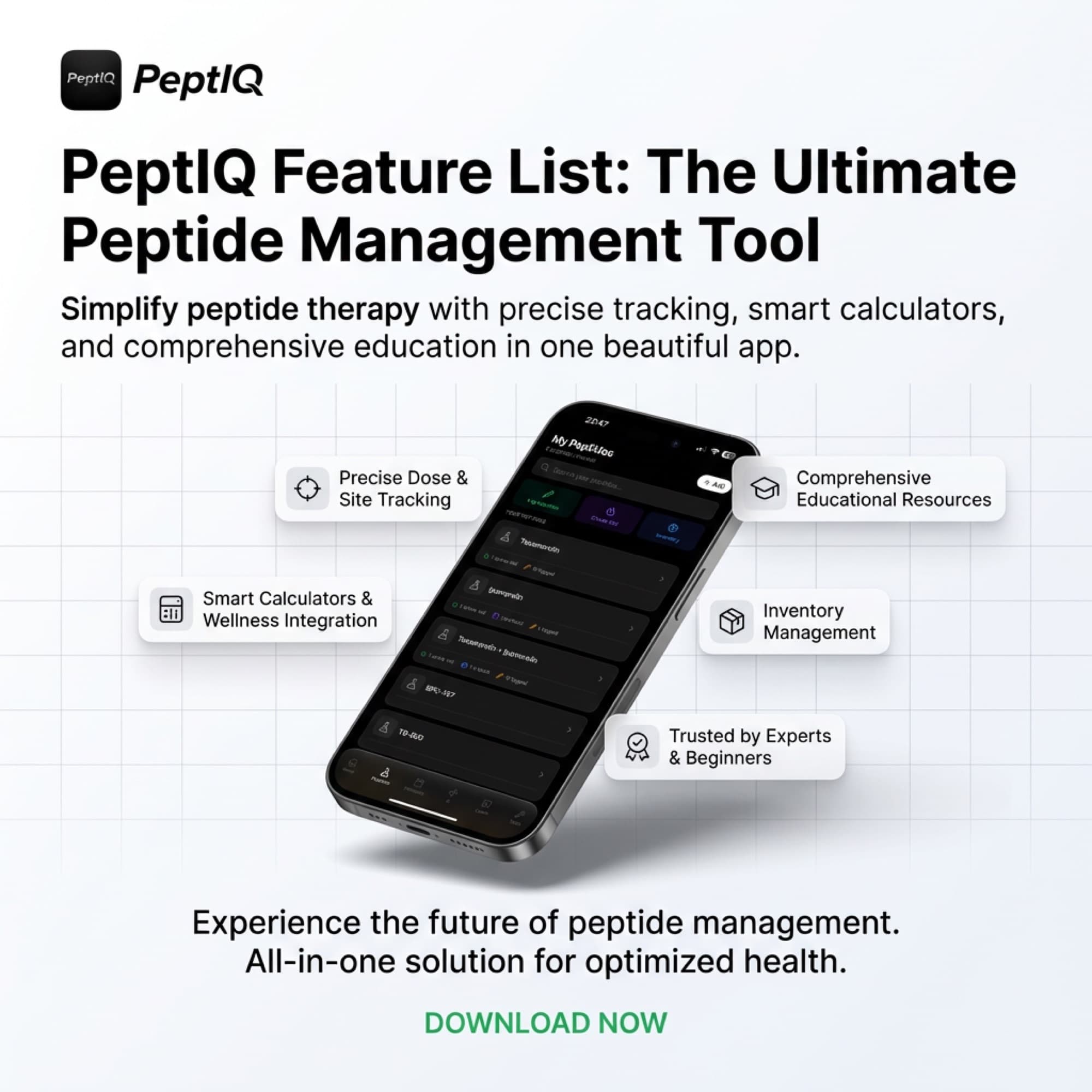 Peptide Prime reconstitution chart promotional artwork