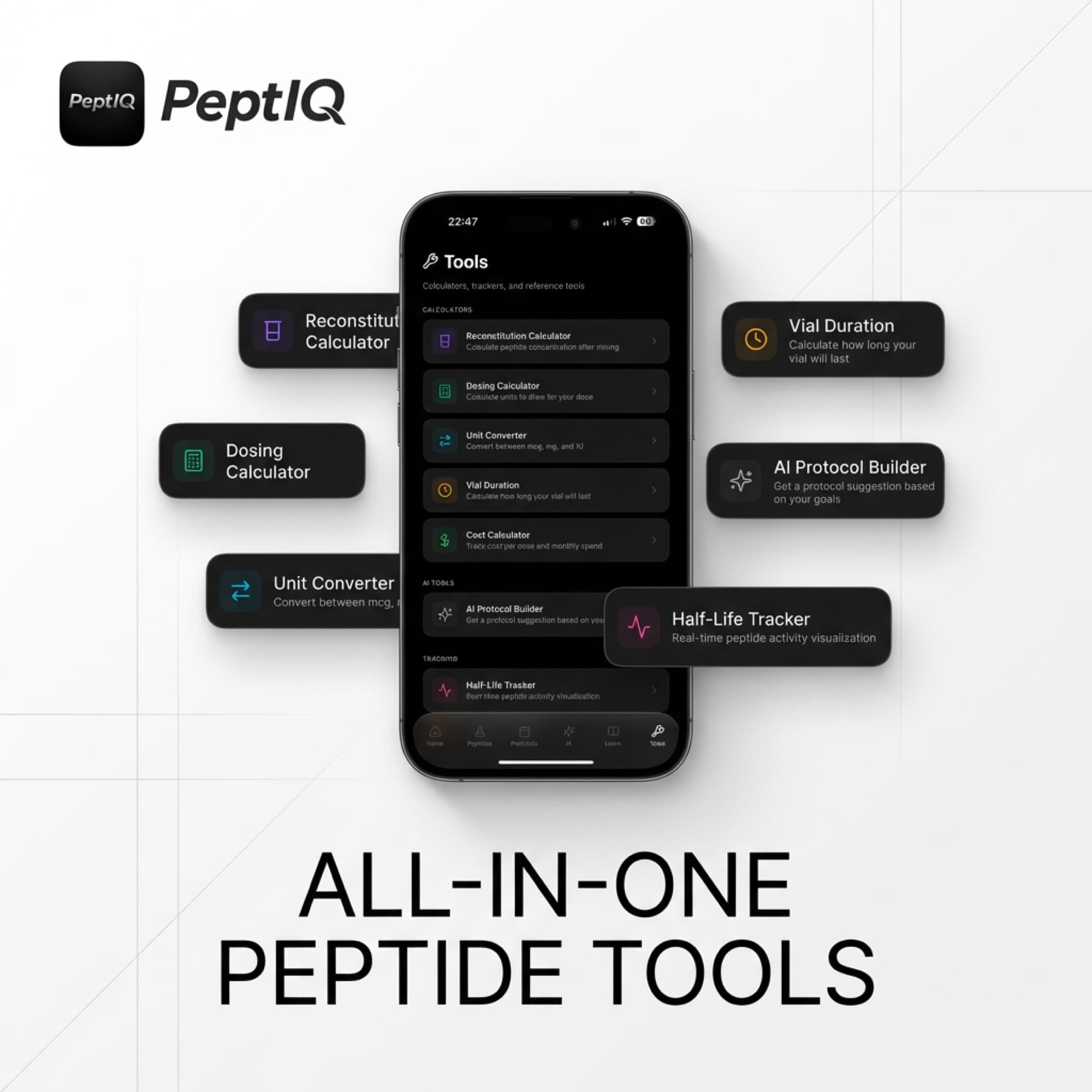 The Peptide Prime tools screen with its calculators called out